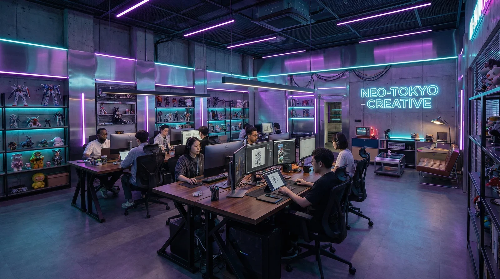 妖媚婷儿团队赛博朋克风格创意办公室环境
